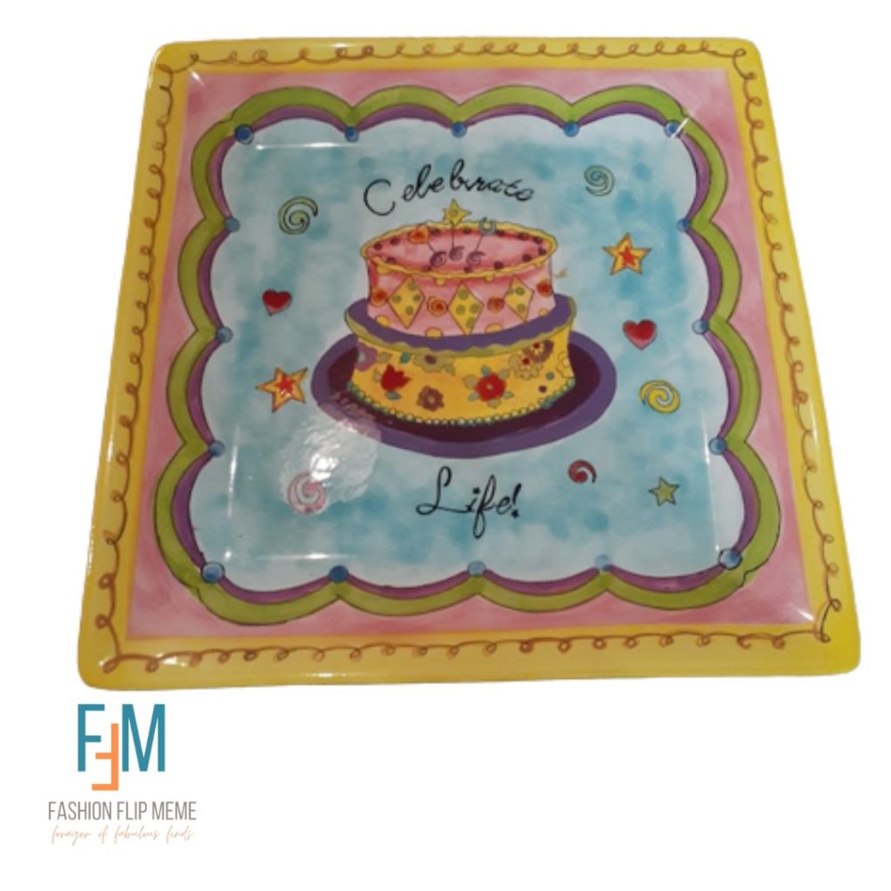 New! Rare Sue Zipkin Square Ceramic Dessert Platter Tray